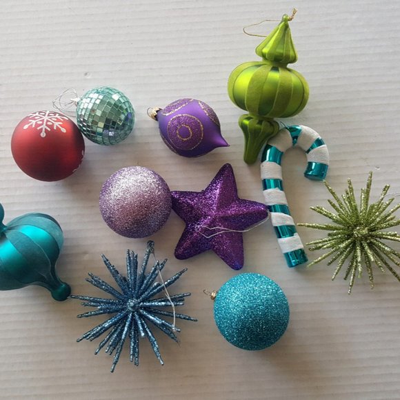 UNIQUE Ornament Lot Of 11 Christmas Mirror Ball MCM Geometric Glass & Glitter